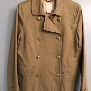J. Crew Tan Short Cotton Pea/Trench Coat, Size 8